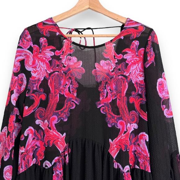 NWT Intimately Free People Black Pink Symphony Bell Sleeve Mini Dress Womens XS - Picture 3 of 11